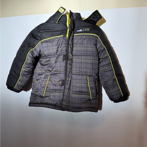 iXtreme Boys’ 4T Winter Coat – Plaid & Neon Yellow Fleece - Picture 1 of 6